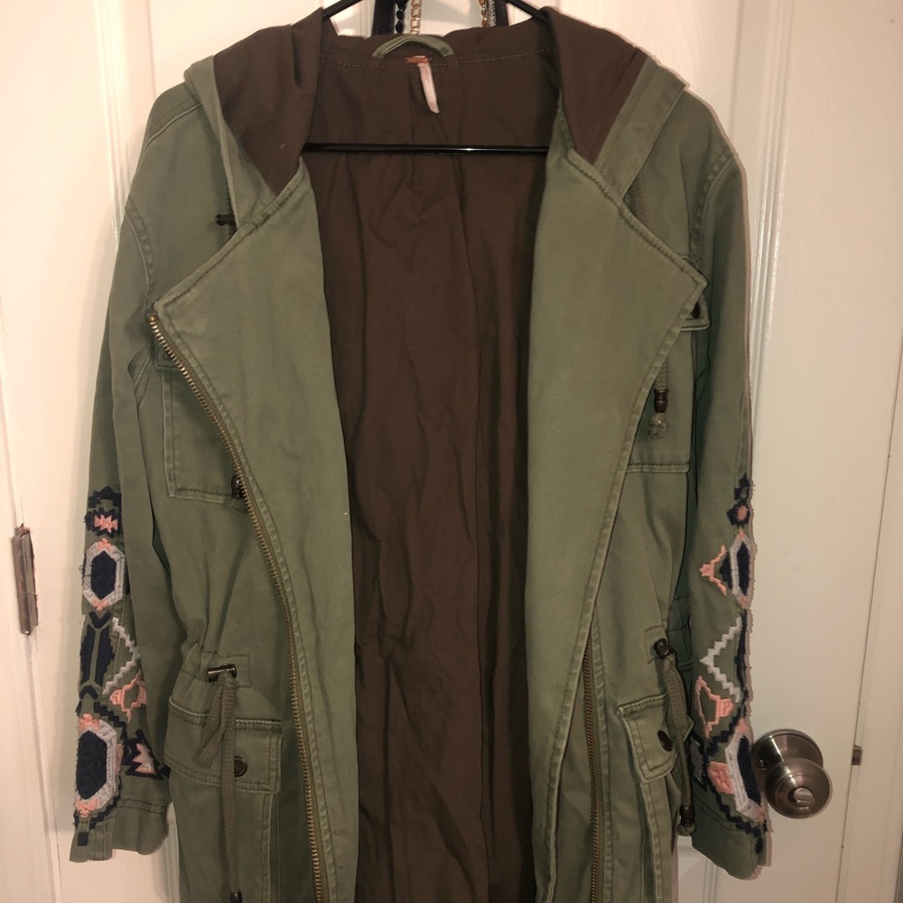 Free People Olive Green w Aztec Coat